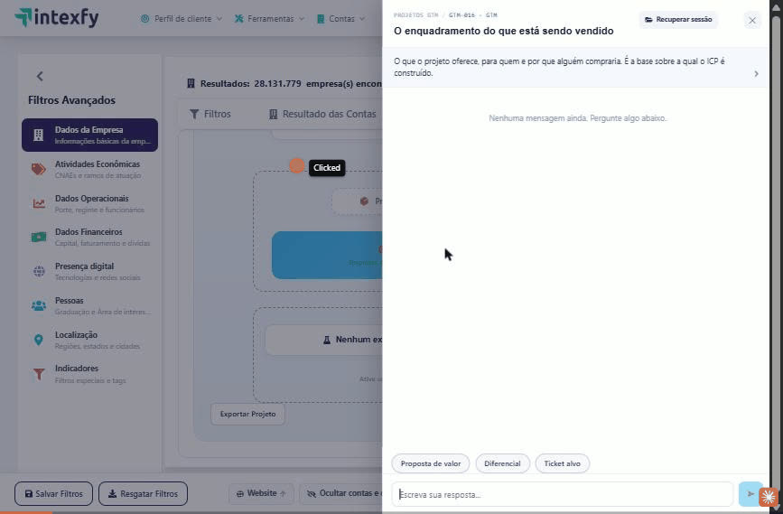 Plataforma Intexfy filtrando empresas e construindo o perfil de cliente ideal